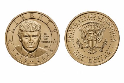 Treasury Secretary Scott Bessent shared a photographic rendering of a commemorative $1 coin featuring President Donald Trump on July 15, 2026.