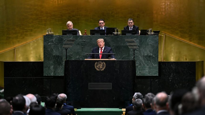 U.S. President Donald Trump speaking at the United Nations General Assembly
