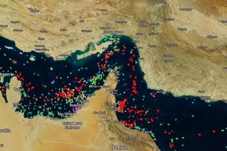 Ship movements across the Persian Gulf during the U.S.-Iran blockade.