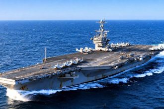 USS George Washington aircraft carrier at sea.