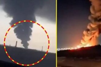 Thick plumes of smoke rise from two reported attack sites in Saudi Arabia, including an Aramco oil field and King Fahd International Airport.