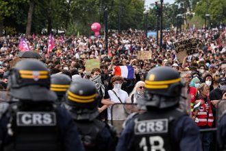 High school and university students protest during a demonstration in Nantes, France.