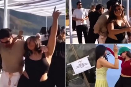 People dancing at a rooftop party at a private hotel in Hunza.