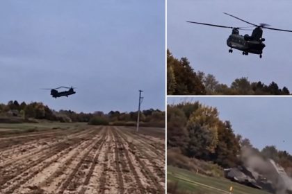 Italian military helicopter flying over a rural area in northern Bosnia and Herzegovina before crashing.