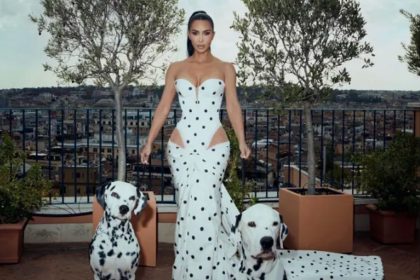 Kim Kardashian wearing a black-and-white polka-dot bridal gown by Galia Lahav in Rome.