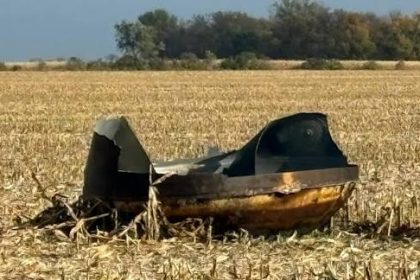 Mysterious dark and rusted object lying in a harvested Minnesota cornfield.