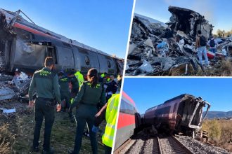 Screengrab showing the aftermath of a collision between two high-speed trains near Urda in Spain’s Toledo province.