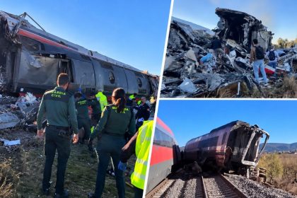 Screengrab showing the aftermath of a collision between two high-speed trains near Urda in Spain’s Toledo province.